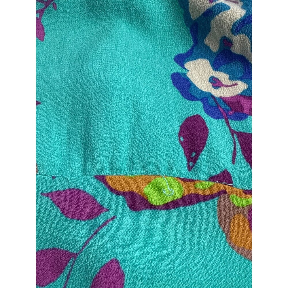 Zara TRF Collection Dress Womens M Teal Floral Viscose Midi Cap Sleeve Lined - Picture 4 of 7